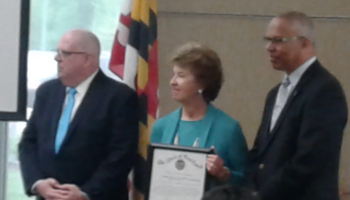 Barbara Allen (center) is recognized for her advocacy work by the Governor and Lt. Governor of Maryland.   