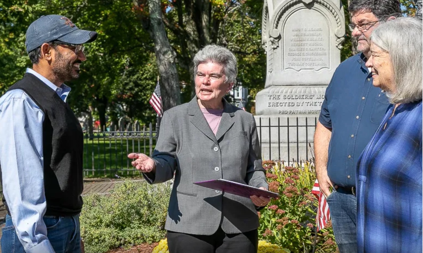 Kate Donaghue talking to voters in Westborough during her campaign for state representative. (Photo courtesy of the Donaghue campaign)