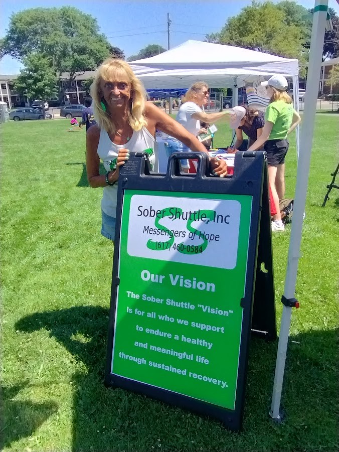 Linda Booker of Sober Shuttle, Inc. at the Malden Overcoming Addiction event on Saturday August 2, 2025