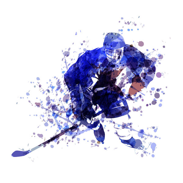 Cartoon of a blue-colored hockey player